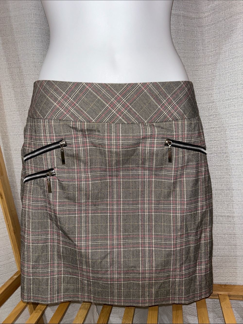 Charlotte Russe Brown Plaid Mini Skirt with Zip Accents